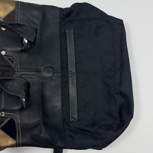 TIGNANELLO Leather Bucket Purse Metallic Patchwork Silver Buckles Black Studded - Picture 13 of 16